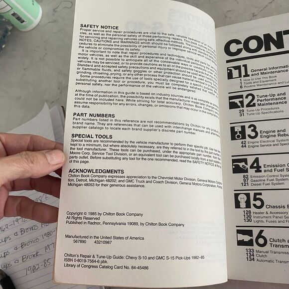 Chilton's Chevy S-10 GMC S-15 Pick-Ups 1982-85 Repair & Tune-Up Manual Guide - Picture 4 of 10